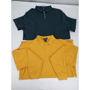 Lands End Men's Long Sleeve Polo Shirts Lot of 2 Green & Butterscotch XLT 46-48